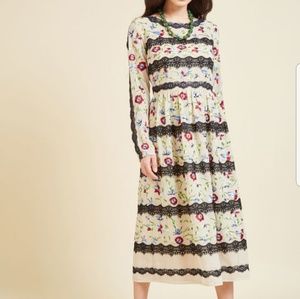 Modcloth Sheer Lace Embroidered Midi Dress